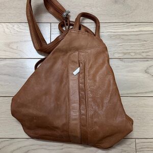 Genuine Brown real Leather convertible Bag backpack